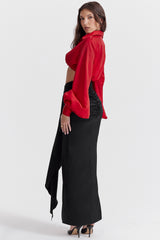 black draped silk maxi skirt