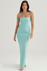 jade satin strapless maxi dress