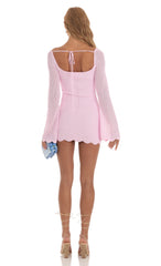 Crochet Bell Sleeve Dress in Pink