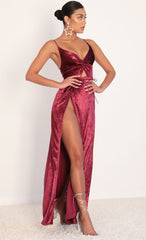 Front Twist Velvet Maxi in Merlot
