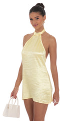 Satin Halter Shift Dress in Yellow