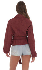 Suede Belted Leather Jacket in Burgundy