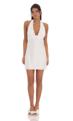 Lace Satin Halter Dress in White