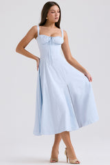 soft blue cotton bustier sundress