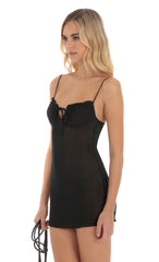 Mesh Front Tie Dress in Black