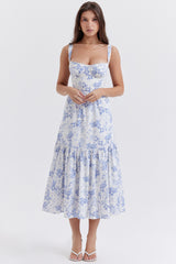 blue print midi sundress