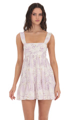 Floral Babydoll Dress in Lavender Cream