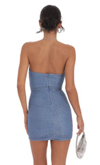 Pleated Shimmer Ruched Strapless Dress in Blue