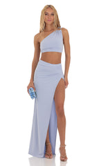 One Shoulder Two Piece Set in Blue