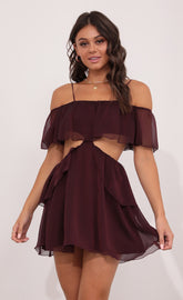 Mesh Cutout Dress in Burgandy