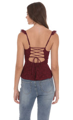 Lace Ruffle Strap Top in Burgundy
