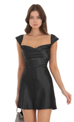 Satin Open Back Dress in Black