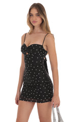 Polka Dot Front Twist Bodycon Dress in Black