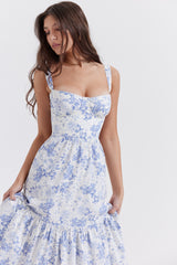 blue print midi sundress