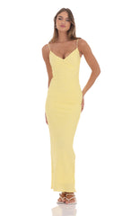 Mini Ruffle V-Neck Maxi Dress in Yellow