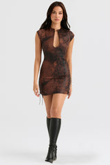 antique copper lace up mini dress