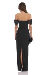 Off Shoulder Bow Sleeve Maxi Dress in Black