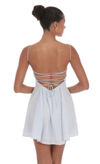 Floral Eyelet Fit and Flare Dress in Light Blue