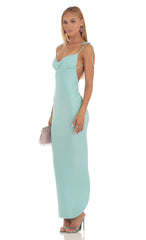 Slinky Back Slit Maxi Dress in Aqua