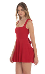 Back Bow A-Line Dress in Red
