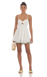 Polka Dot Twist A-line Dress in White