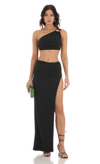 One Shoulder Two Piece Set in Black