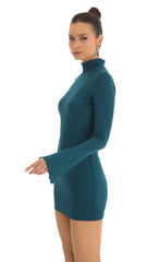 Long Sleeve Mock Neck Dress in Teal