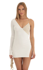 Asymmetrical Crepe Dress in White