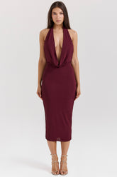 merlot draped midi dress