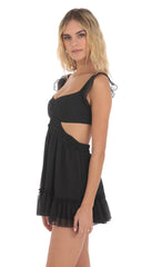 Striped Shimmer Ruffle Cutout Dress in Black