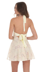 Floral Halter Open Back Dress in Cream