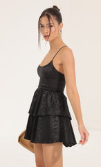 Marble Jacquard Ruffle Dress in Black