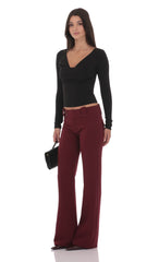 Low Rise Boot Cut Pants in Burgundy