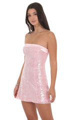 Satin Trim Sequin Dress in Pink