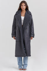 grey vegan shearling coat