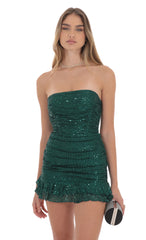 Sequin Ruched Bodycon Dress in Green