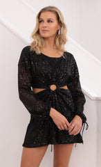 O-Ring Sequin Dress in Black