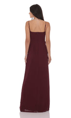 Ruffle V-Neck Maxi Dress in Burgundy