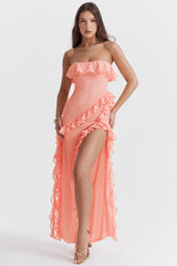 apricot ruffle maxi dress