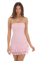 Lace Strapless Bodycon Dress in Pink