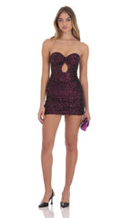 Sequin Strapless Dress in Deep Plum