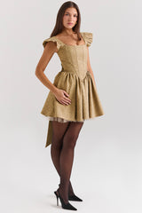 gold jacquard mini dress