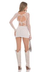 Long Sleeve Cutout lace Dress in White