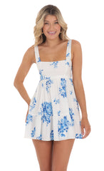 Floral Square Neck Babydoll Dress in White
