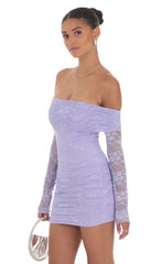 Off Shoulder Long Sleeve Lace Dress in Lavender
