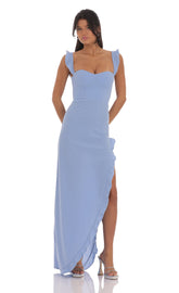 Ruffle Maxi Dress in Powder Blue