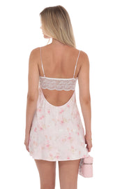 Satin Floral Back Lace Dress in Pink
