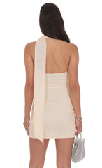 Scarf Halter Rhinestone Dress in Cream Beige