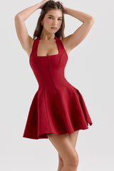 red halter neck bow mini dress