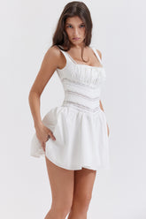 white lace trim mini dress